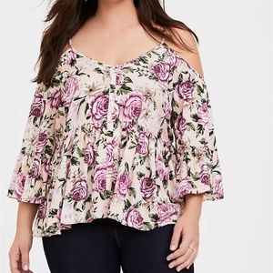 Floral Cold Shoulder Babydoll Blouse